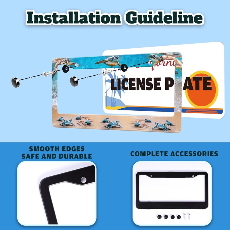 TINALUIN Sea Turtle License Plate Frame Seaside Beach Stainless Steel License Plate Holder for Front or Rear Car Tags Funny for Car Decoration Accessories with Screws 6.3 X 12.2 in for Women Men - Image 4